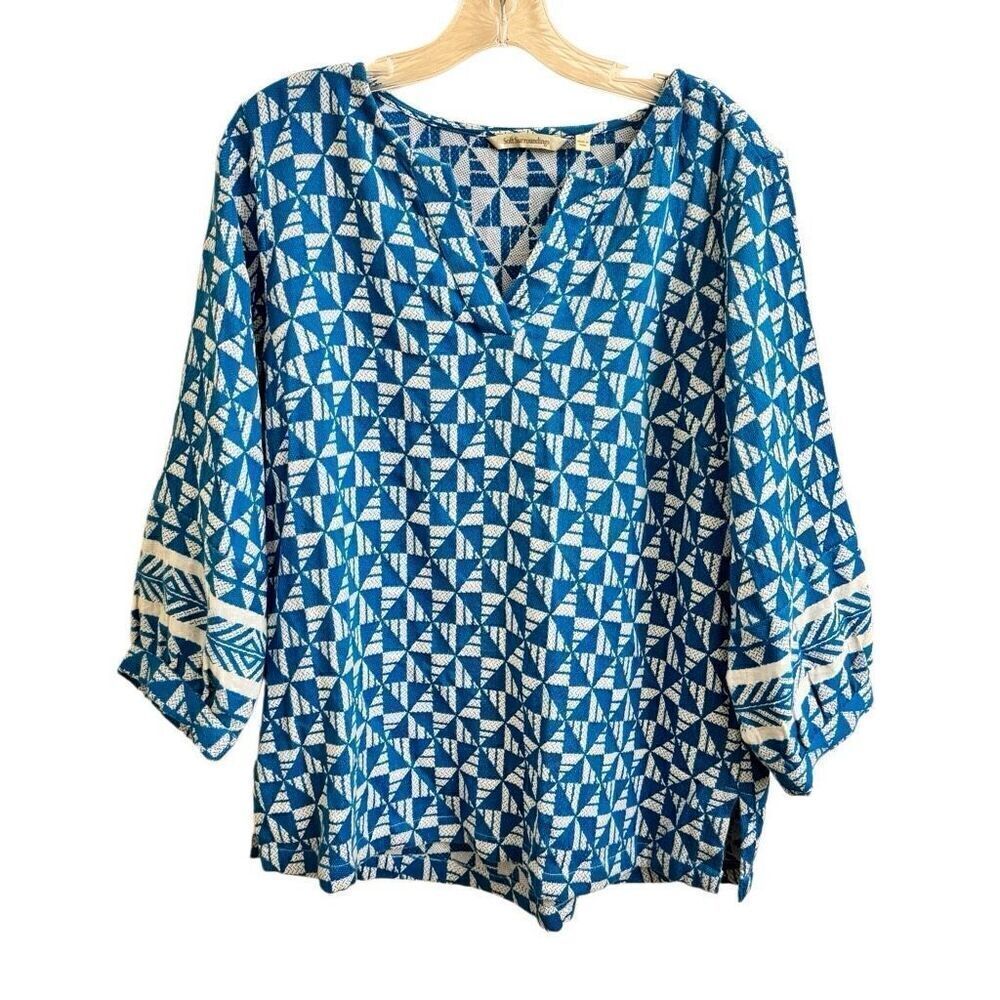 Soft Surroundings Narah Tunic Top in Blue White Geometric Size Medium